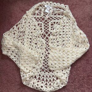 White House Black Market Crochet Shrug Bolero Ivory Size M